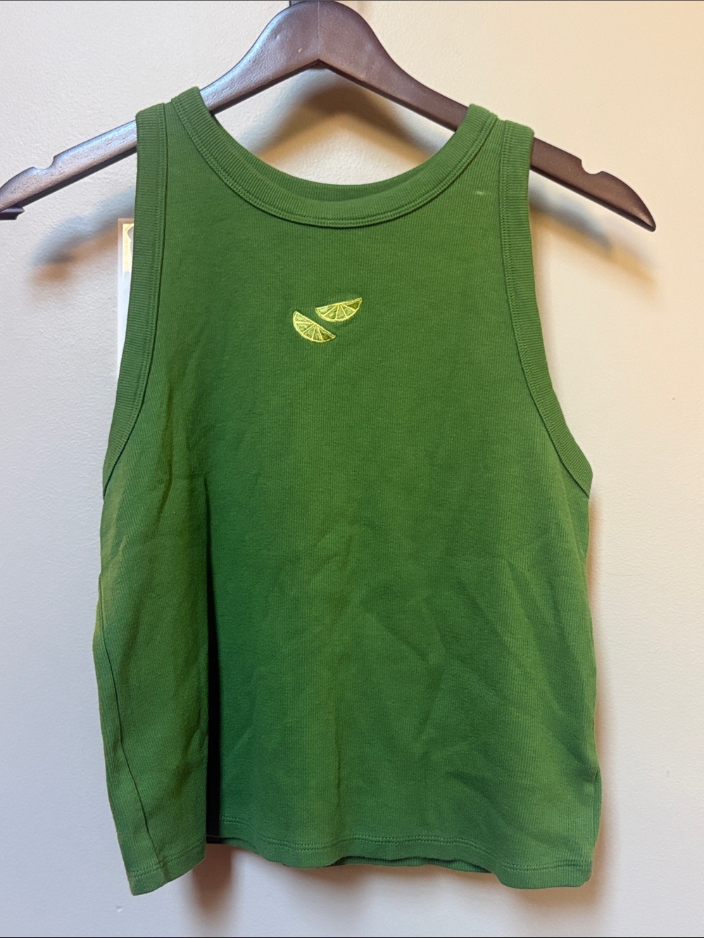 a new day Green Tank with Lime Slice Embroidery